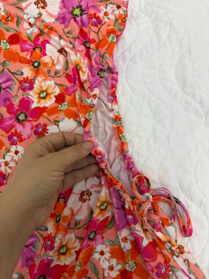 Pembe Çiçekli Straplez Mini Elbise - Görsel 3