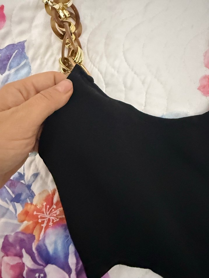 Zincir Detaylı Siyah Uzun Abiye Elbise - Görsel 4