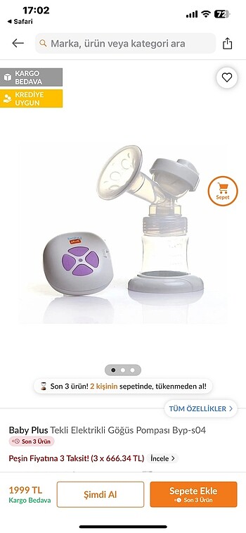 Beden Baby plus elektrikli göğüs pompası
