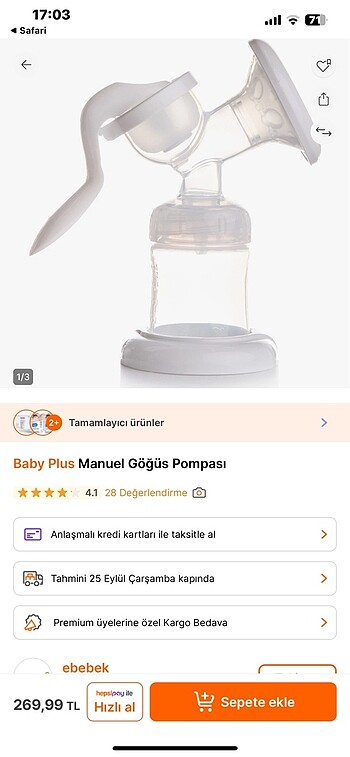 Beden Baby plus manuel göğüs pompası