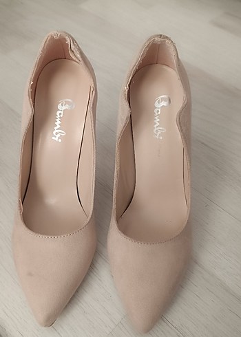 Bej Süet Stiletto Kadın Topuklu Ayakkabı - Görsel 2