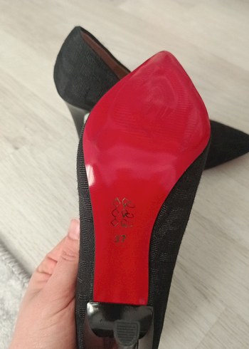 Siyah Denim Stiletto Kadın Ayakkabı - Görsel 3