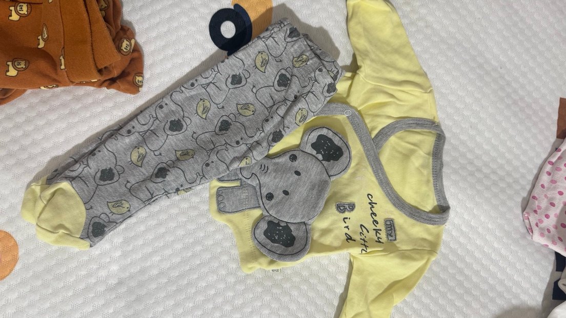 Mavi Bebek Tulum ve Şapka Seti, Uzun Kollu, Fiyonklu - Görsel 3