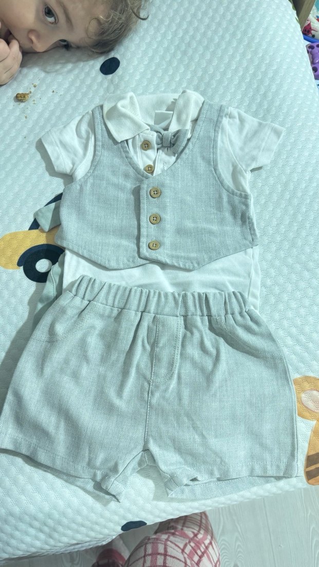 Mavi Bebek Tulum ve Şapka Seti, Uzun Kollu, Fiyonklu - Görsel 4