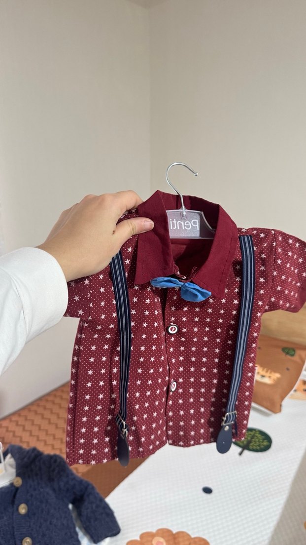 Bordo Yıldız Desenli Bebek Takım - Görsel 2