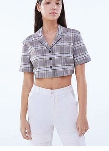Bershka kareli blazer crop ceket