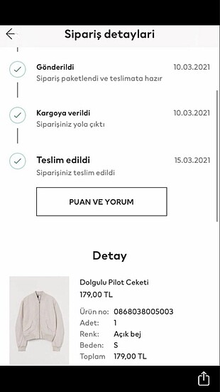 H&M HM DOLGULU PİLOT CEKET
