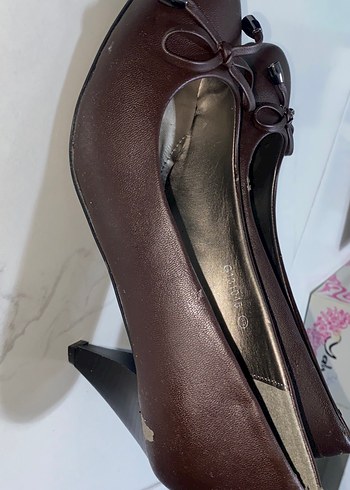 Kahverengi Deri Kadın Dolgu Topuklu Stiletto - Görsel 2