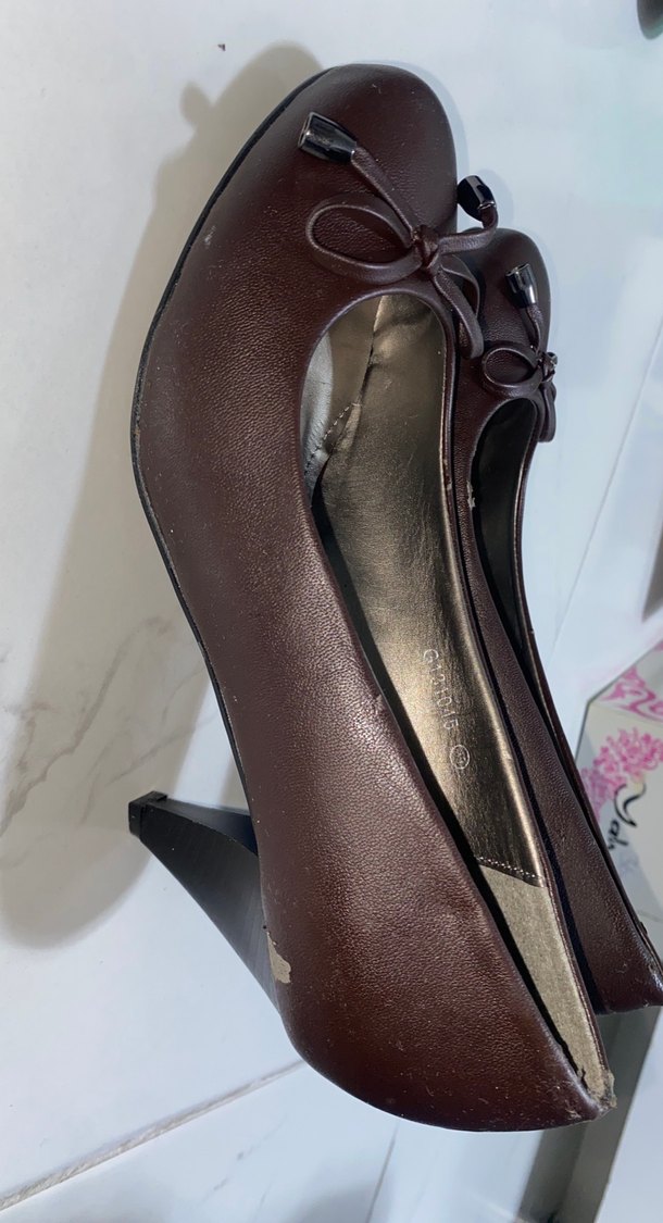 Kahverengi Deri Kadın Dolgu Topuklu Stiletto - Görsel 2