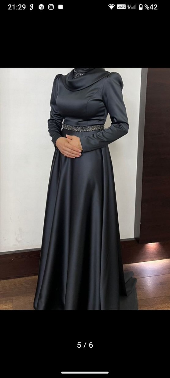 Siyah Uzun Drapeli Gotik Abiye Elbise - Görsel 3