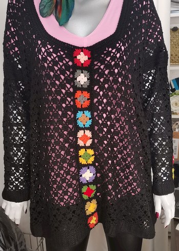 Bohem Çok Renkli Uzun Örgü Kazak - Görsel 2