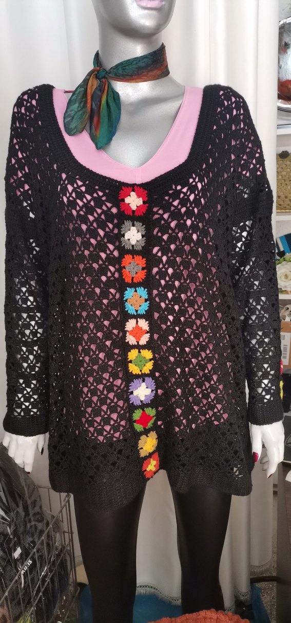 Bohem Çok Renkli Uzun Örgü Kazak - Görsel 2