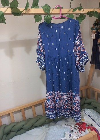 Mavi Bohem V Yaka Uzun Elbise - Görsel 5