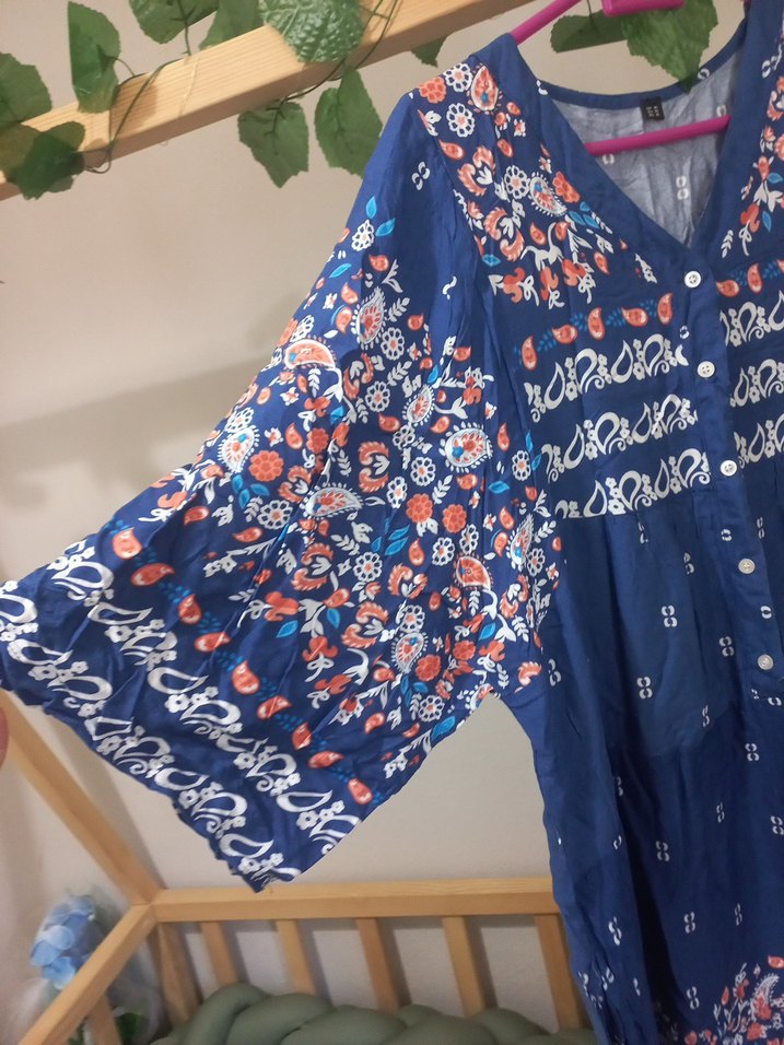 Mavi Bohem V Yaka Uzun Elbise - Görsel 3