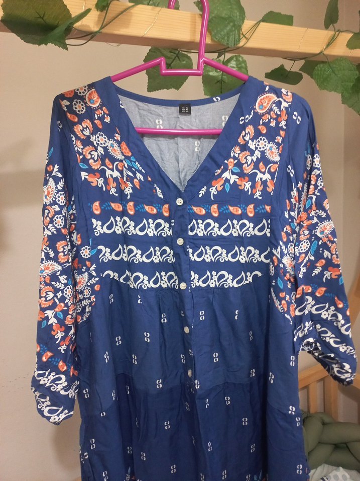 Mavi Bohem V Yaka Uzun Elbise - Görsel 2