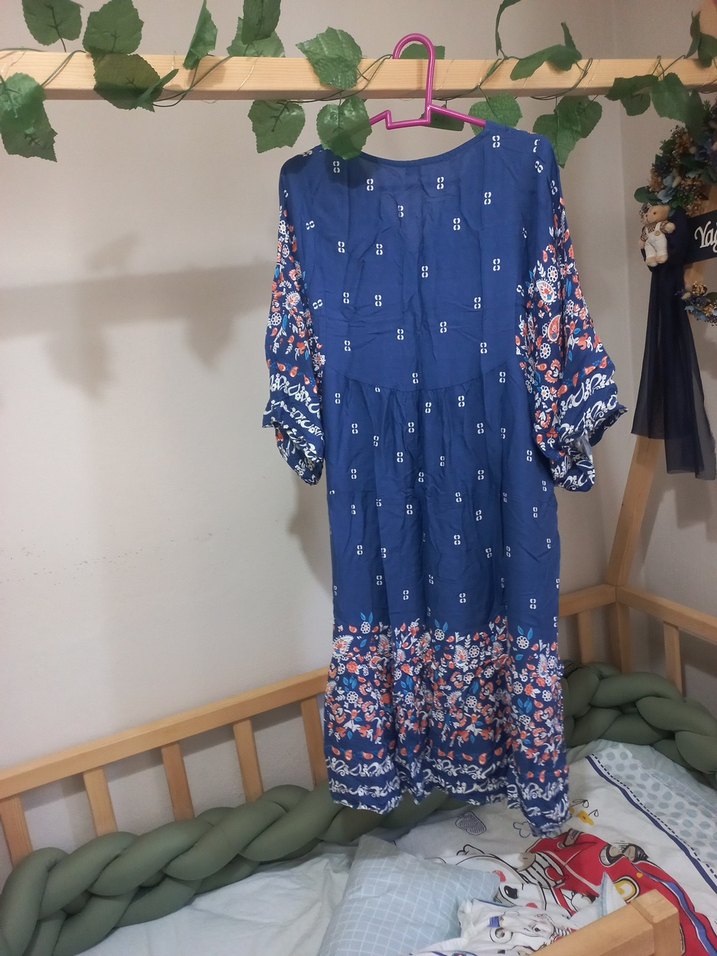 Mavi Bohem V Yaka Uzun Elbise - Görsel 5