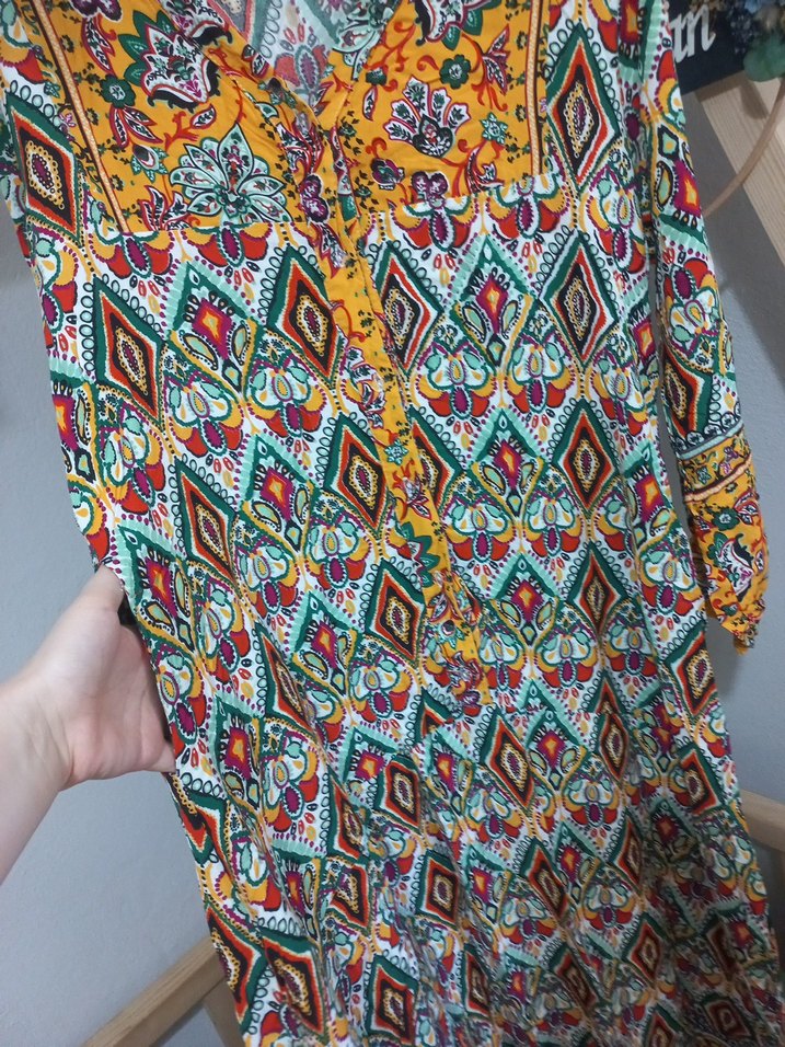 Renkli Bohem Uzun Elbise - Görsel 5