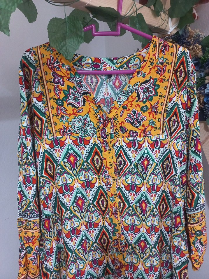 Renkli Bohem Uzun Elbise - Görsel 2