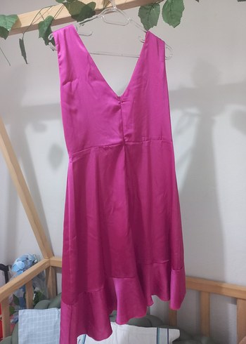 xl Beden pembe Renk Pembe V Yaka Drapeli Abiye Elbise