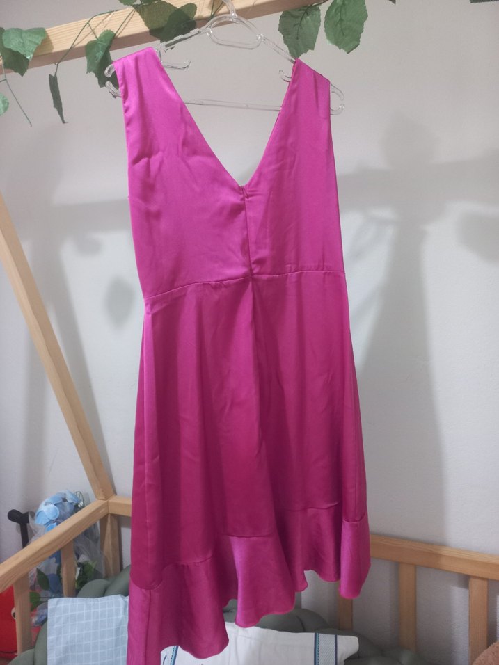 Pembe V Yaka Drapeli Abiye Elbise - Görsel 4