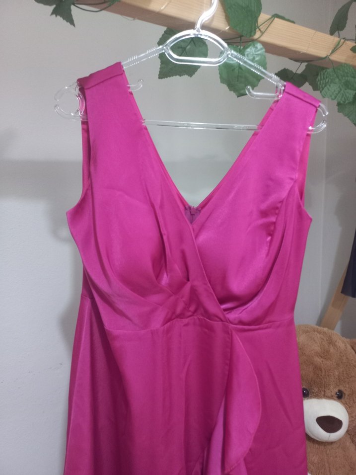 Pembe V Yaka Drapeli Abiye Elbise - Görsel 2