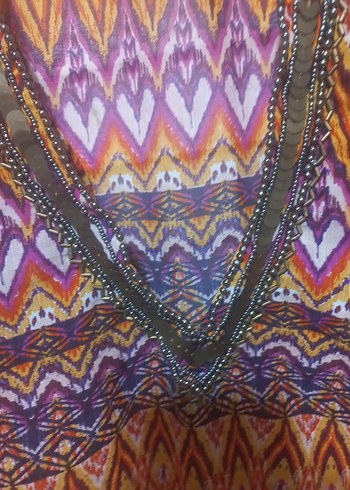 Renkli Bohem V Yaka Pareo Tunik - Görsel 6