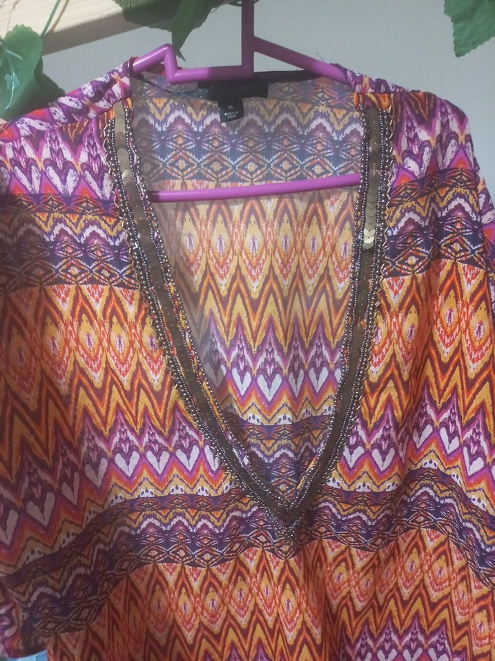 Renkli Bohem V Yaka Pareo Tunik - Görsel 4