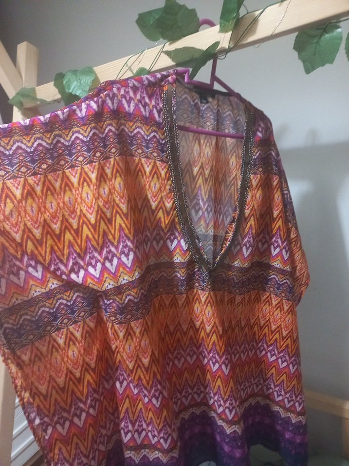 Renkli Bohem V Yaka Pareo Tunik - Görsel 2