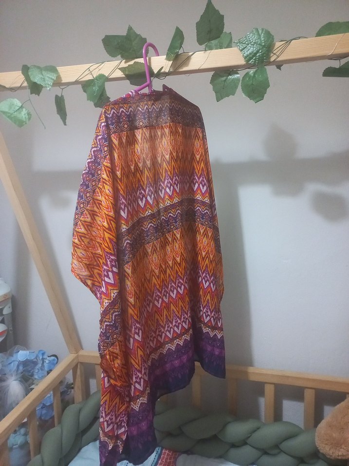 Renkli Bohem V Yaka Pareo Tunik - Görsel 3