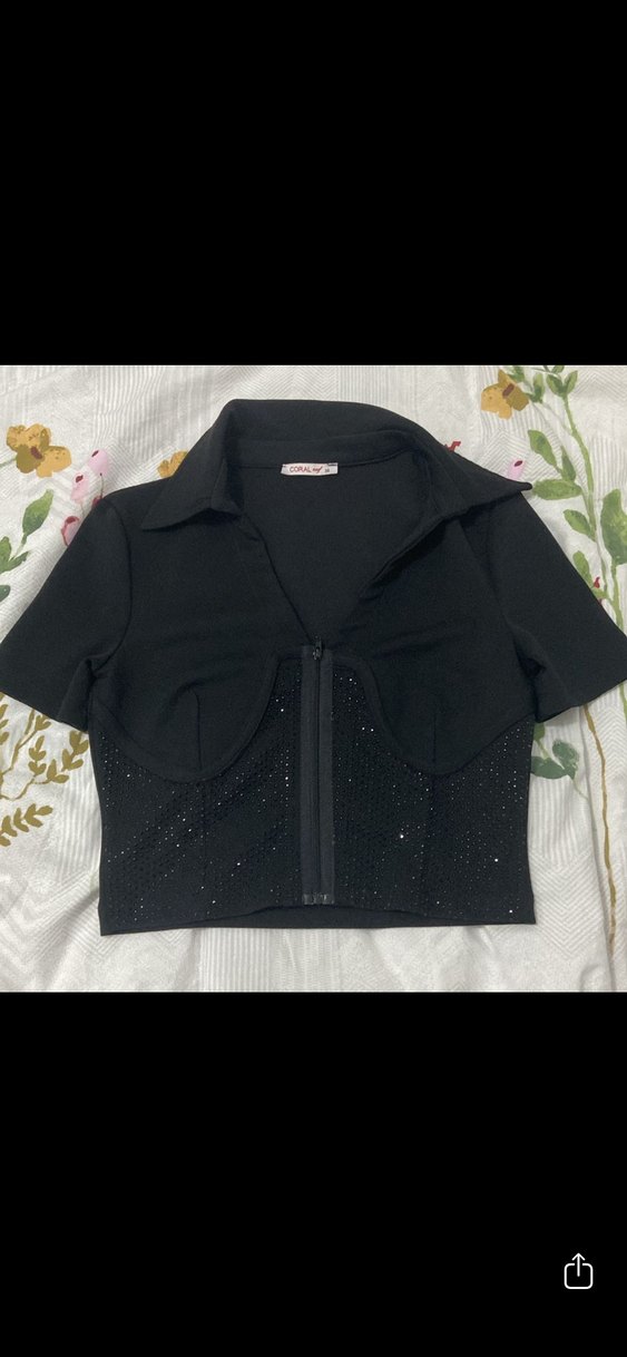 Fermuarlı Siyah Mini Bluz - Görsel 4