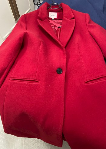 Düğmeli Kırmızı Midi Kadın Kaban - Görsel 4