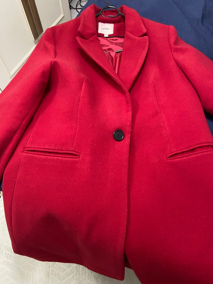 Düğmeli Kırmızı Midi Kadın Kaban - Görsel 4