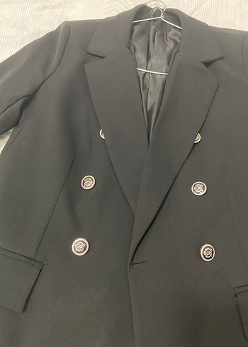 Siyah Kadın Süet Düğmeli Midi Blazer - Görsel 3
