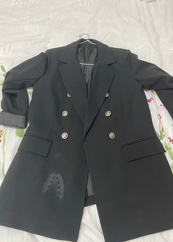 Siyah Kadın Süet Düğmeli Midi Blazer - Görsel 6