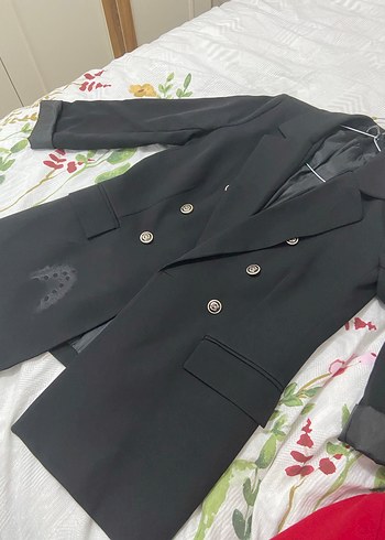 Siyah Kadın Süet Düğmeli Midi Blazer - Görsel 5