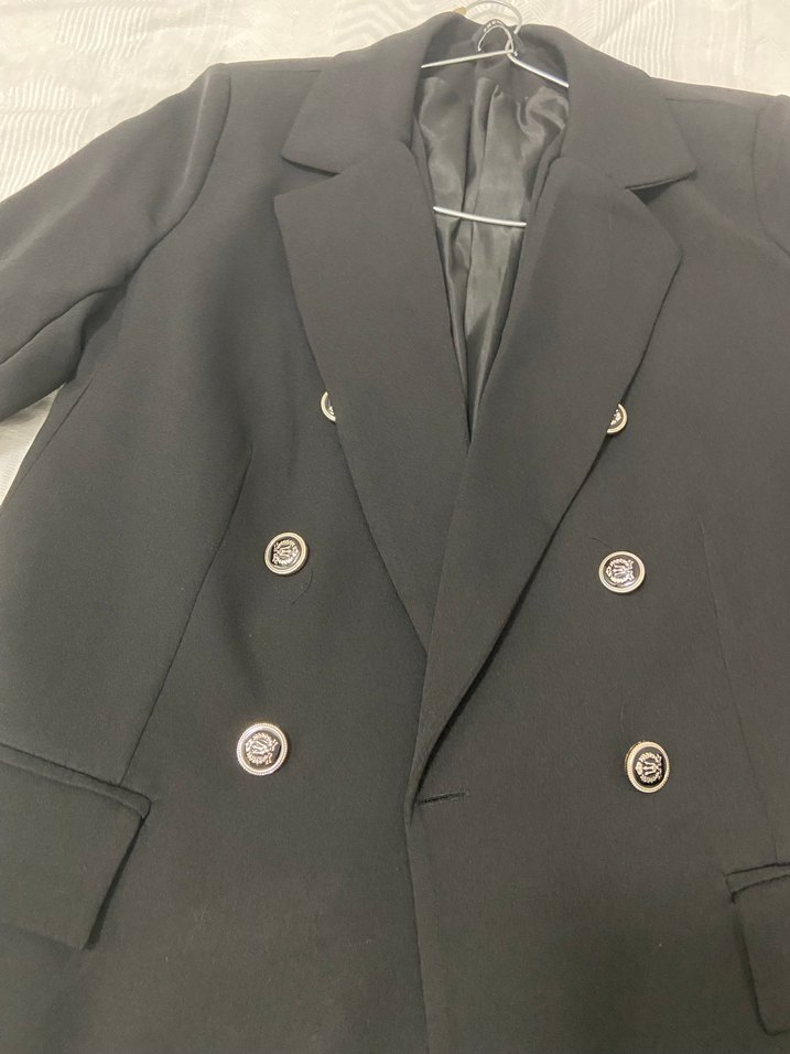 Siyah Kadın Süet Düğmeli Midi Blazer - Görsel 3