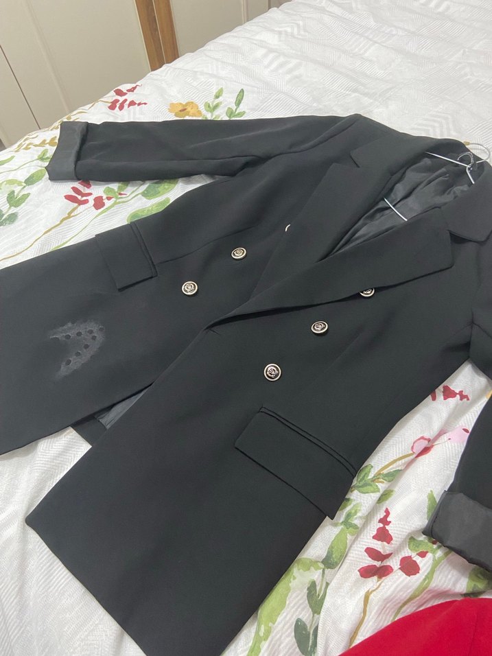 Siyah Kadın Süet Düğmeli Midi Blazer - Görsel 5