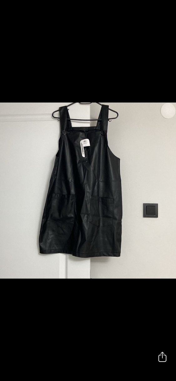 Siyah Deri Midi Askılı Kemerli Kadın Tulum - Görsel 3