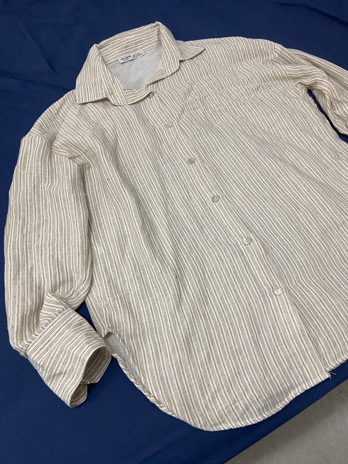 Bej Keten Kadın Gömlek Uzun Kollu - Görsel 5