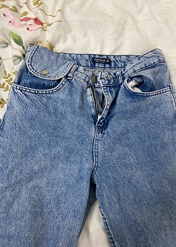 Mavi Düğmeli Salaş Midi Kadın Kot Pantolon - Görsel 2