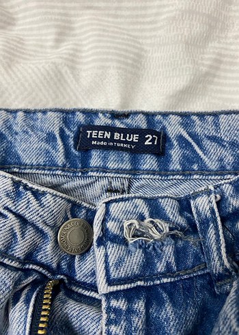 Mavi Düğmeli Salaş Midi Kadın Kot Pantolon - Görsel 3