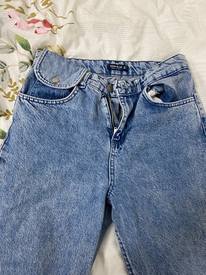 Mavi Düğmeli Salaş Midi Kadın Kot Pantolon - Görsel 2