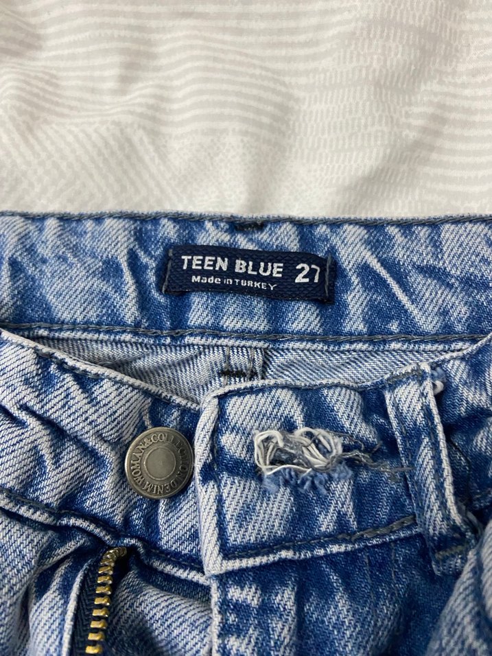 Mavi Düğmeli Salaş Midi Kadın Kot Pantolon - Görsel 3