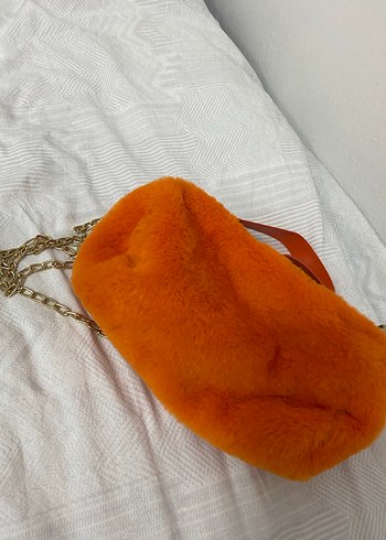 Turuncu Kürklü Kadın Omuz Çantası - Görsel 4