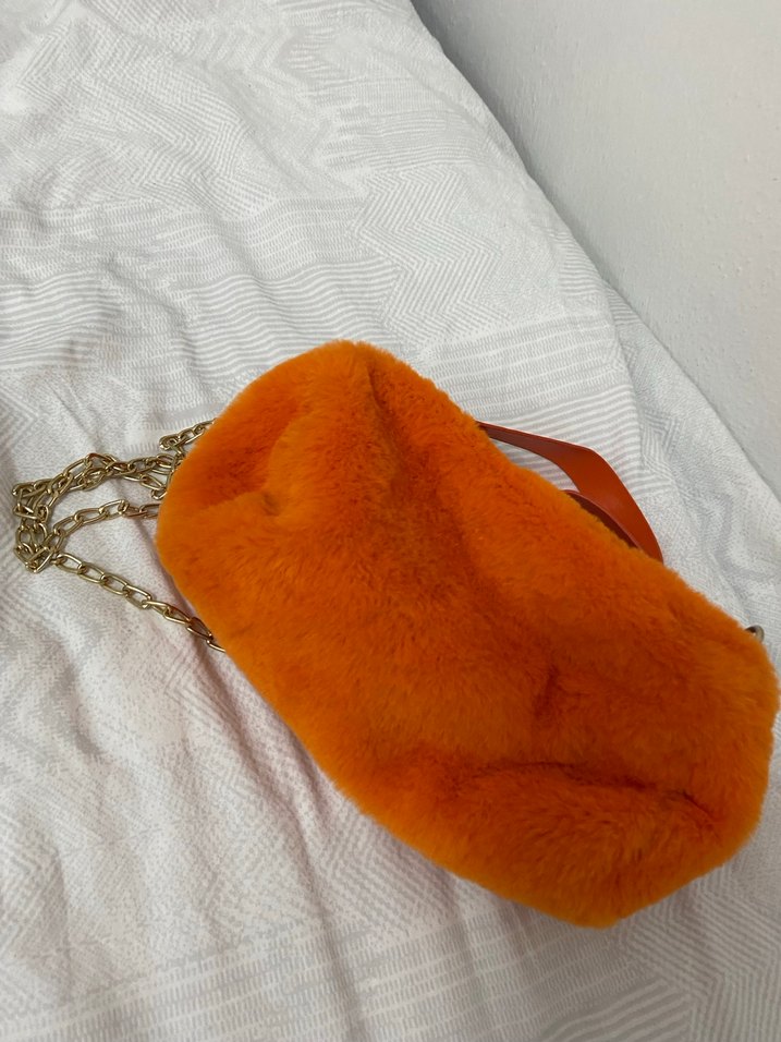 Turuncu Kürklü Kadın Omuz Çantası - Görsel 4