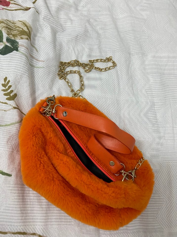 Turuncu Kürklü Kadın Omuz Çantası - Görsel 3