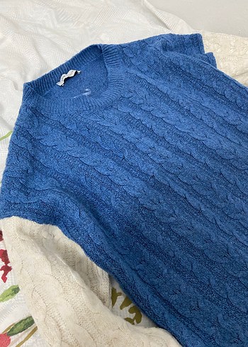 Kadın Mavi Örgü Kolsuz Triko Kazak - Görsel 2