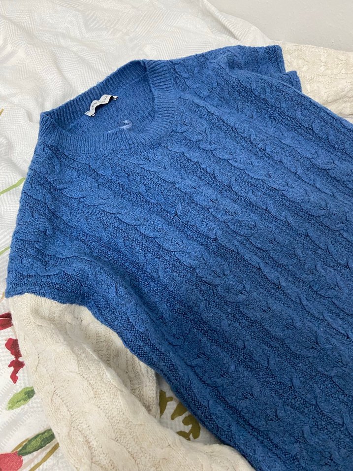 Kadın Mavi Örgü Kolsuz Triko Kazak - Görsel 2