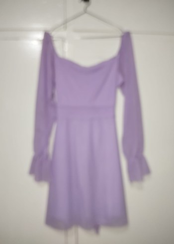 Uzun Kollu Mor Elbise - Görsel 3