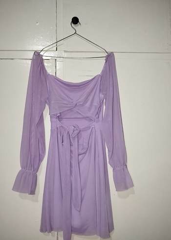 Uzun Kollu Mor Elbise - Görsel 4